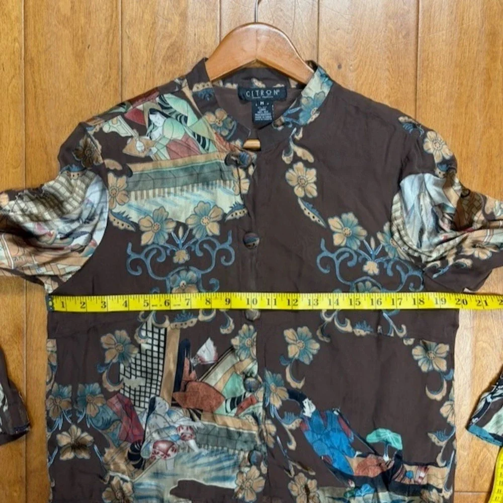 Citron Santa Monica Silk Rayon Button Top M Brown Artsy Lagenlook Boho *flaw - Picture 9 of 16